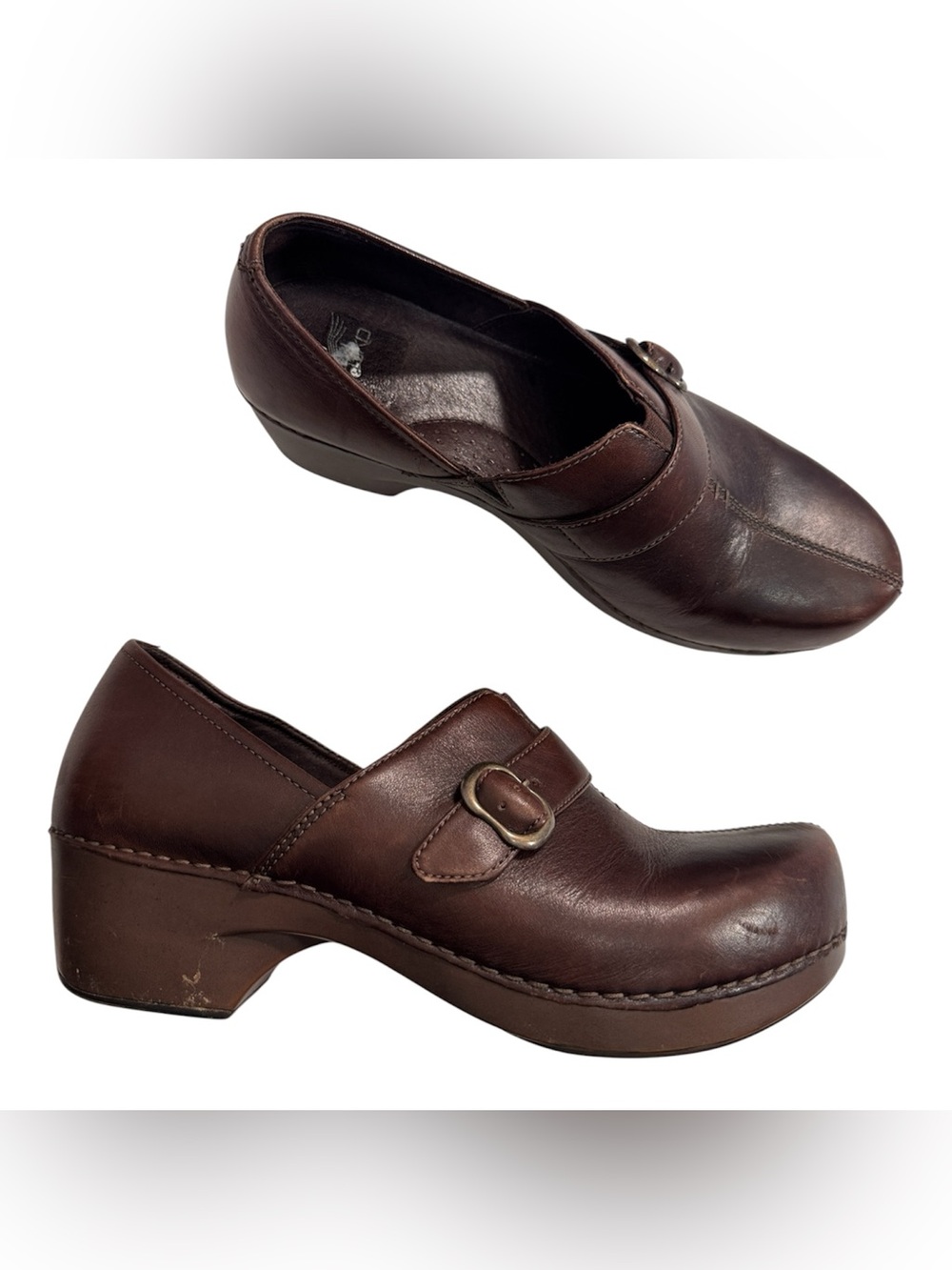 Dansko Brown Leather Clog Heels Womens 10 Chunky Fall Boho Casual Comfort Shoes